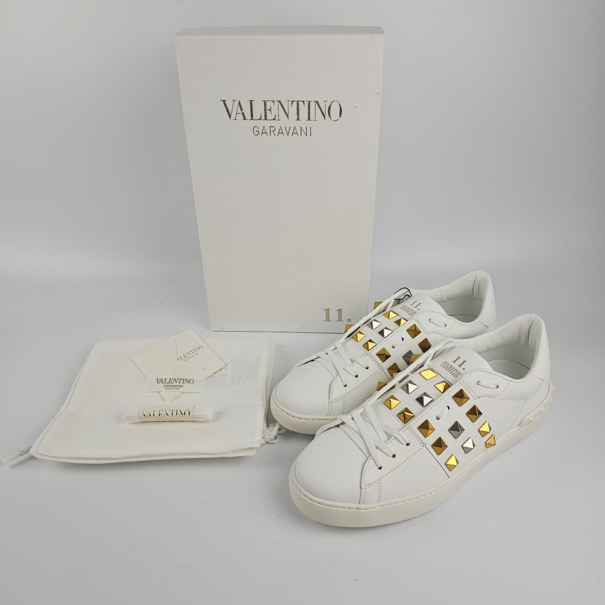 VALENTINO GARAVANI Rockstud Untitled White/Gold Sneakers New & Authentic
