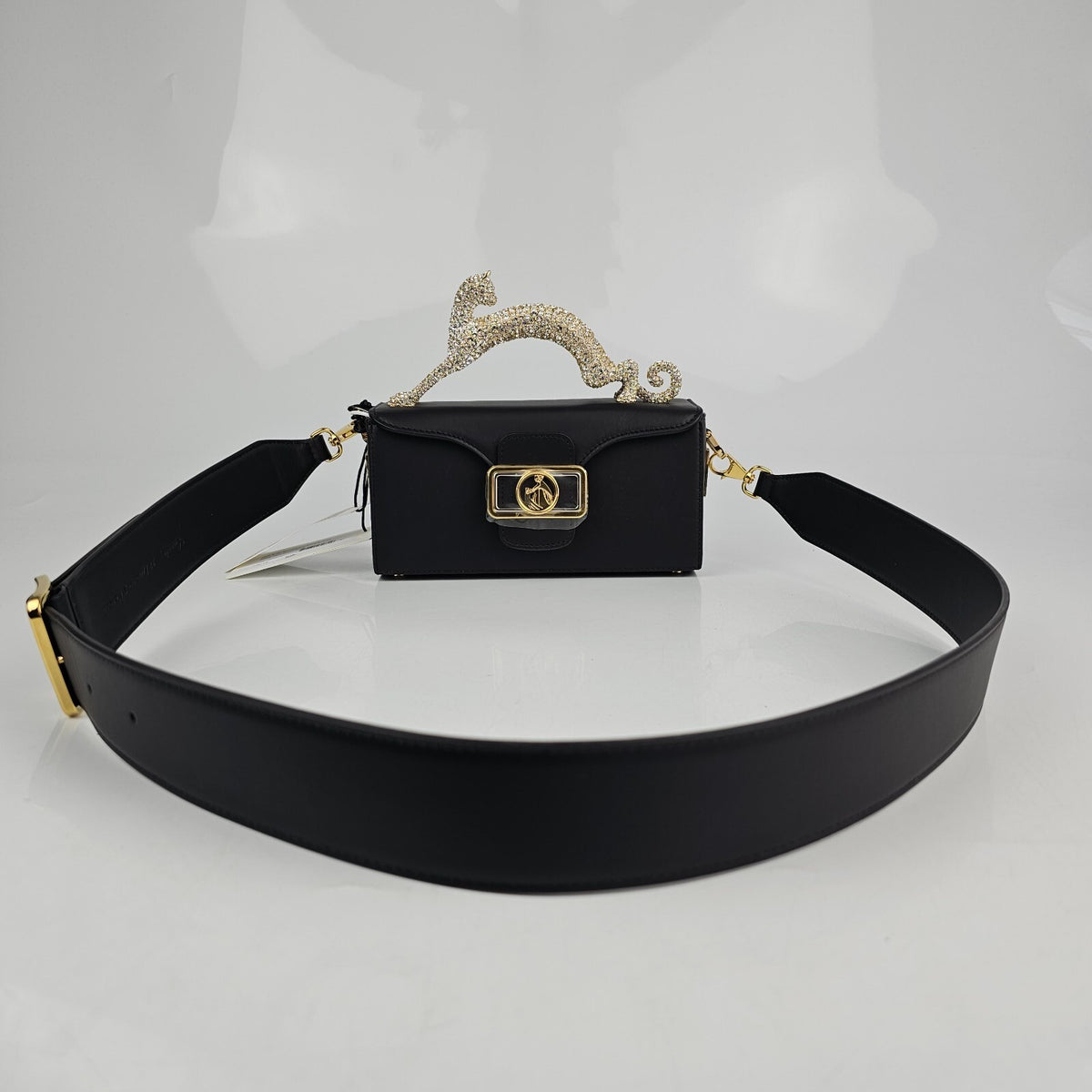 LANVIN Strass Cat Pencil Box Nano Top Handle Bag New