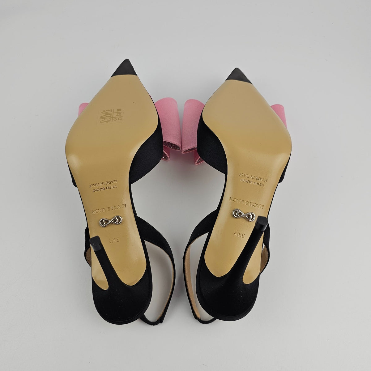 MACH & MACH Le Cadeau Black/Pink 95mm Slingback Pumps New & Authentic