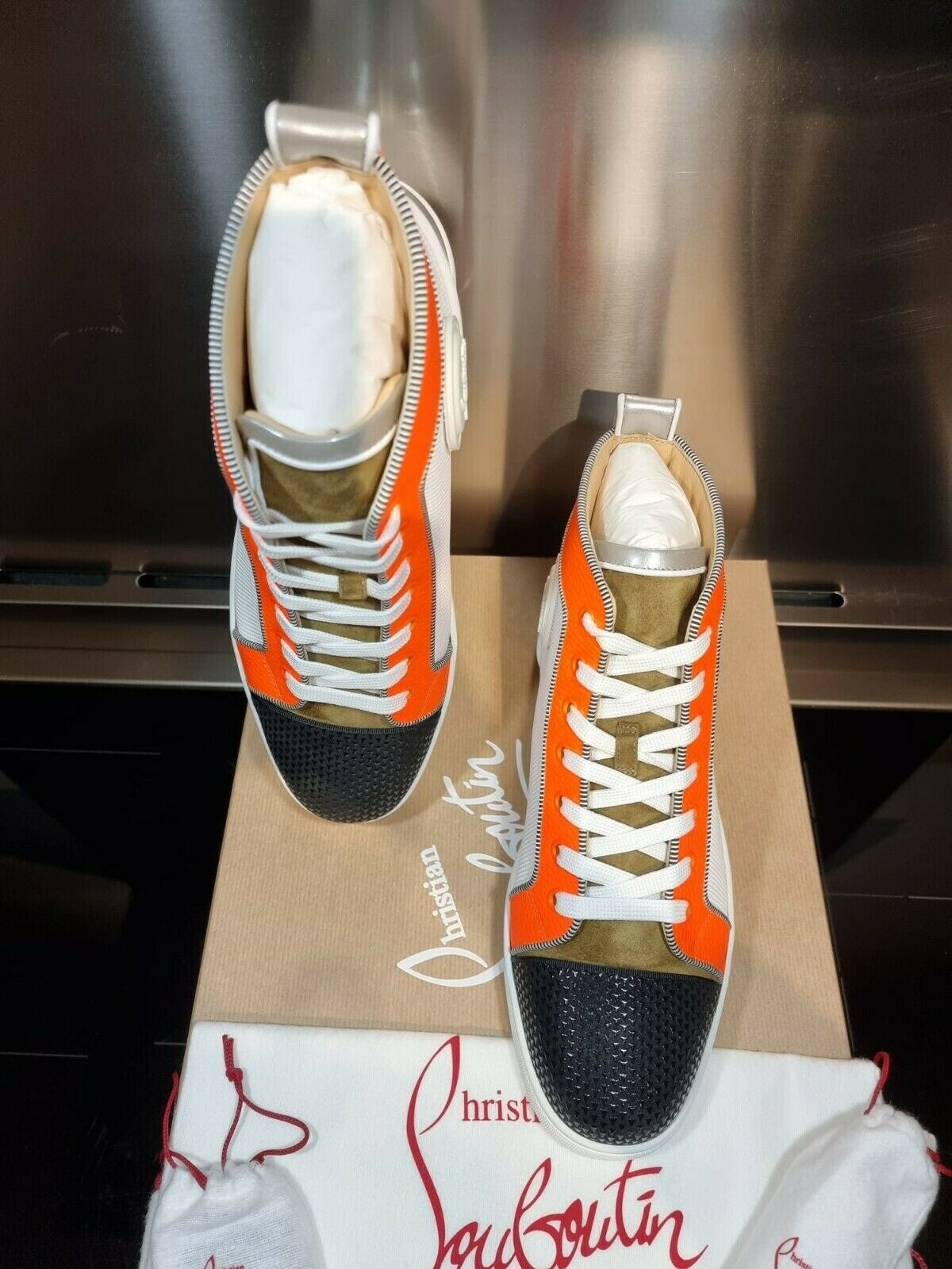 CHRISTIAN LOUBOUTIN Louis Orlato Grey And Orange Sneakers New Size 41.5 US 8.5