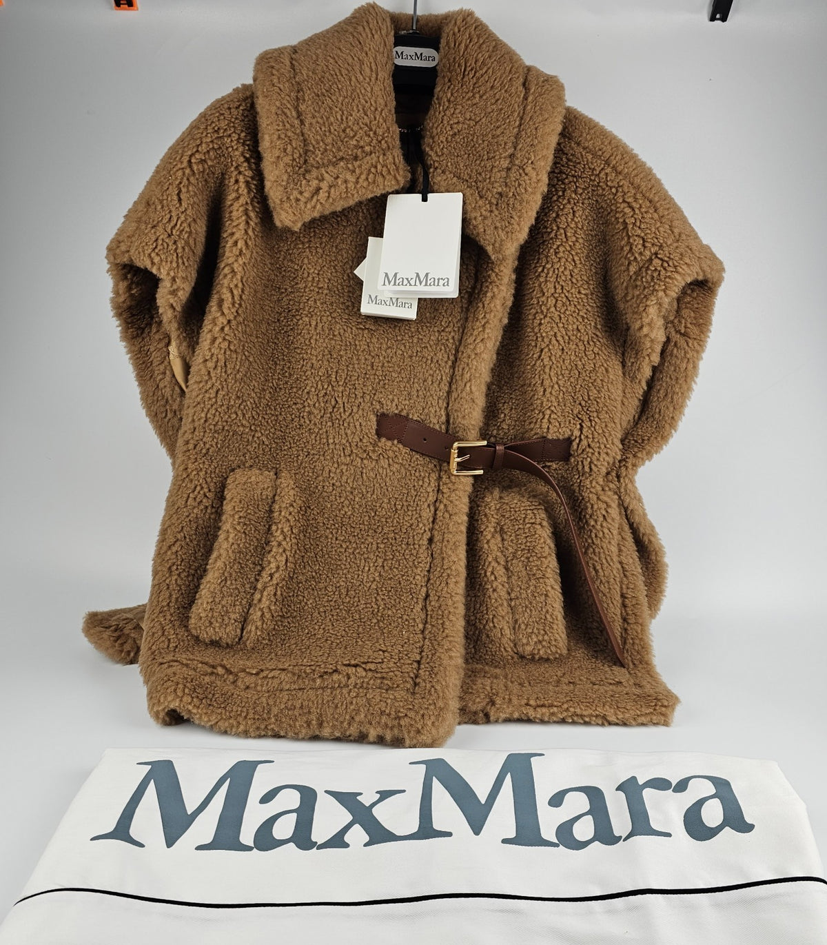 MAX MARA Newabavo Teddy Brown Fuzzy Wool Cape Coat New & Authentic