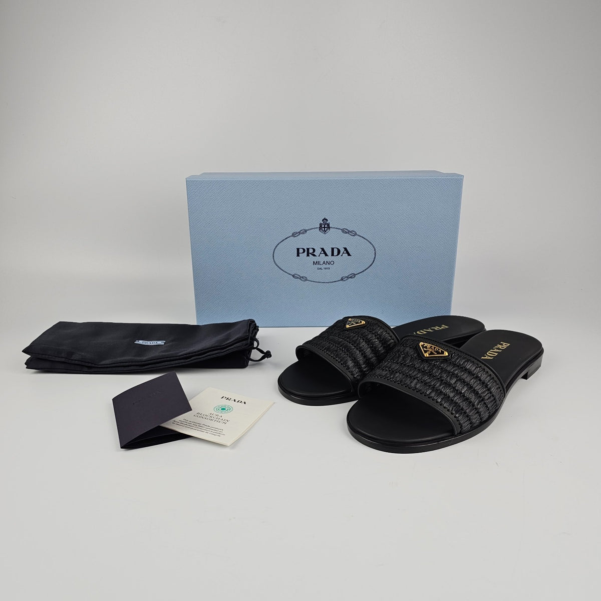 PRADA $1150 Black Crochet Slides New & Authentic