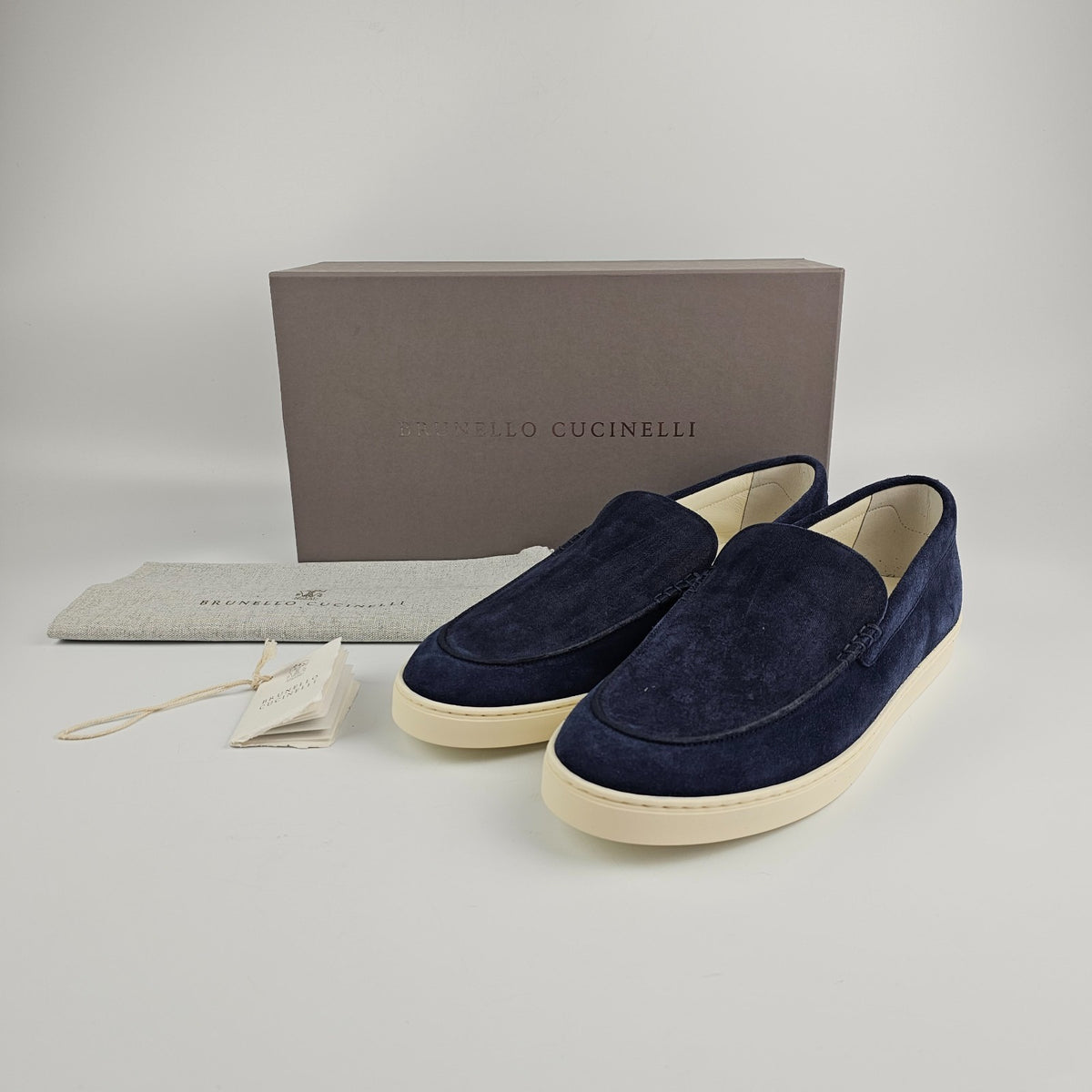 BRUNELLO CUCINELLI $1100 Navy Blue Suede Loafer Sneakers New & Authentic