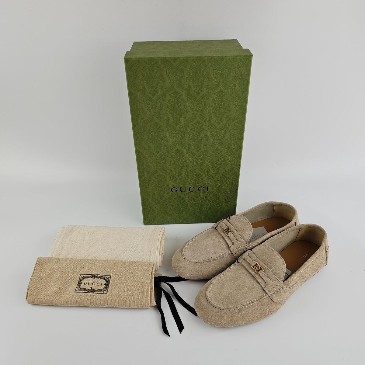 GUCCI San Andres Men's Oatmeal Suede Loafers New & Authentic