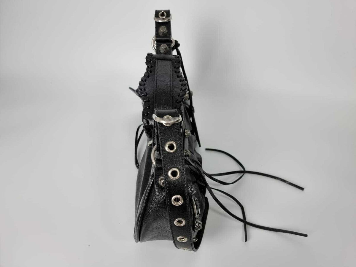 BALENCIAGA Small Le Cagole Black Leather Shoulder Bag New