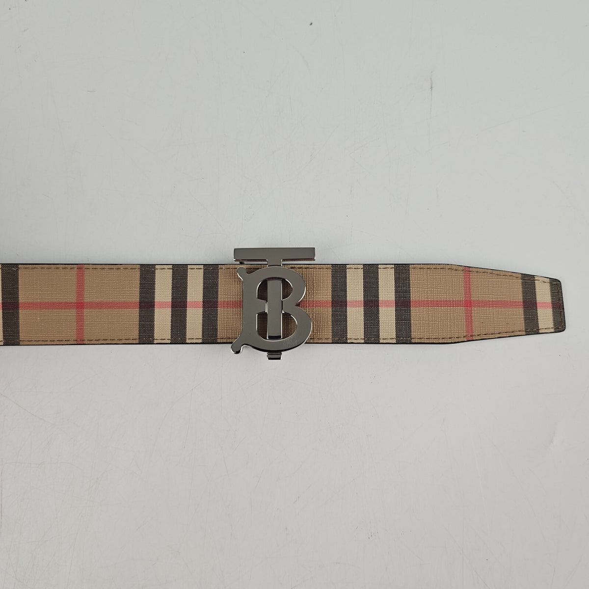 BURBERRY TB Men's Beige Checkered Belt Size 90cm New