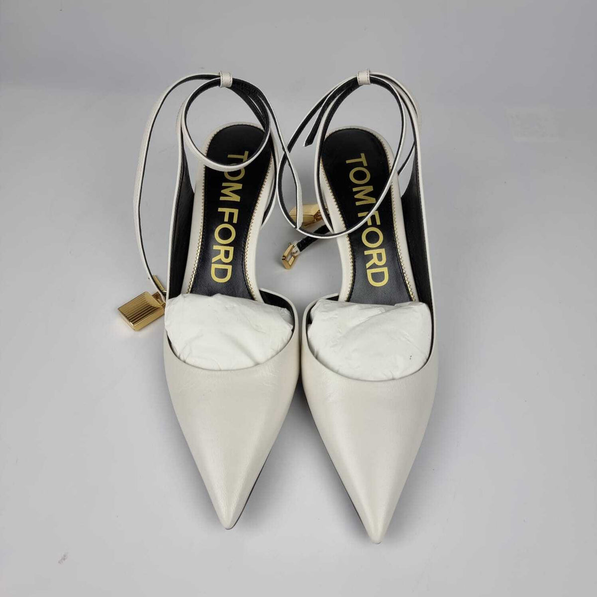 TOM FORD 55mm Padlock White Leather Pumps New Size 37.5 US 7.5