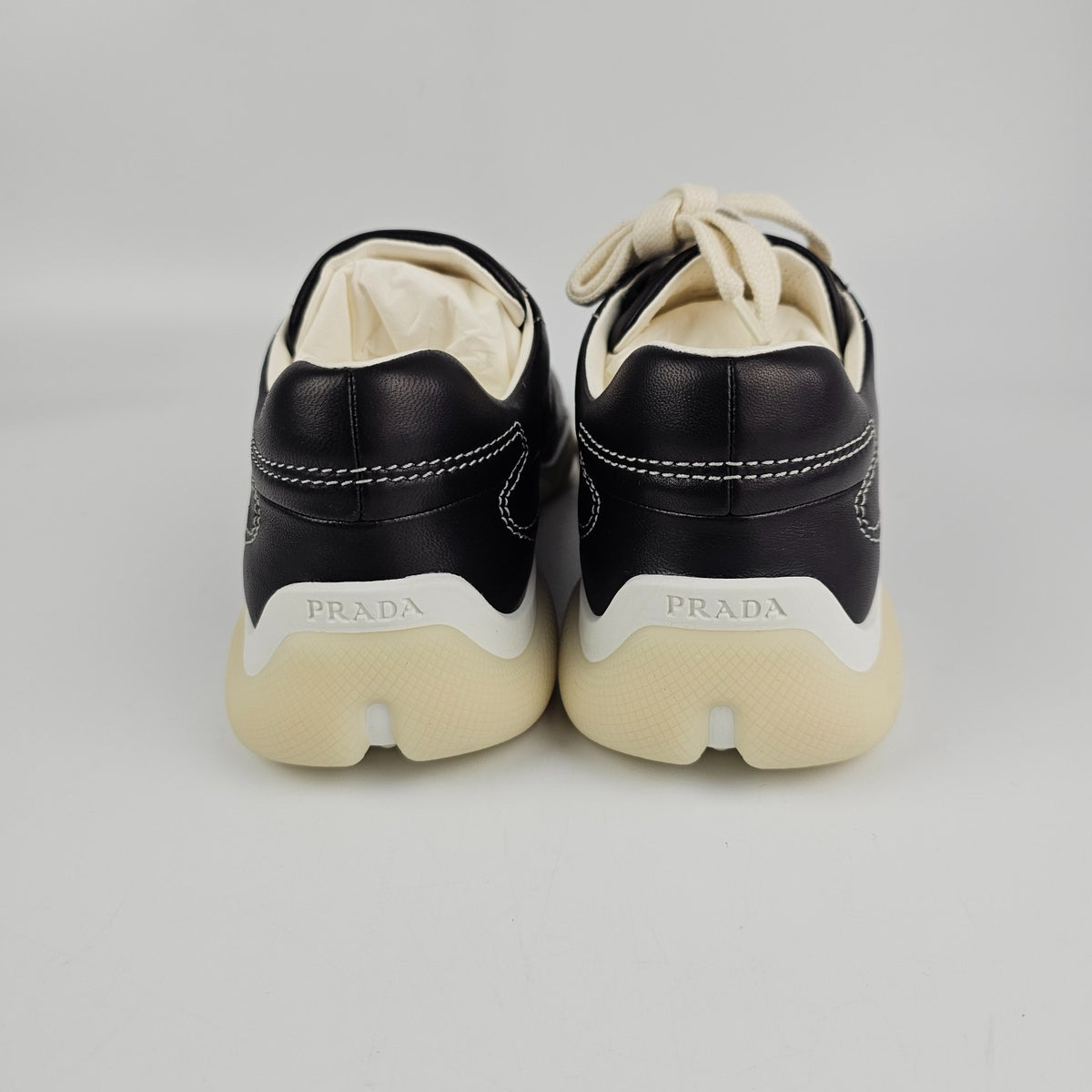 PRADA Black Leather Nappa Sneakers New And Authentic