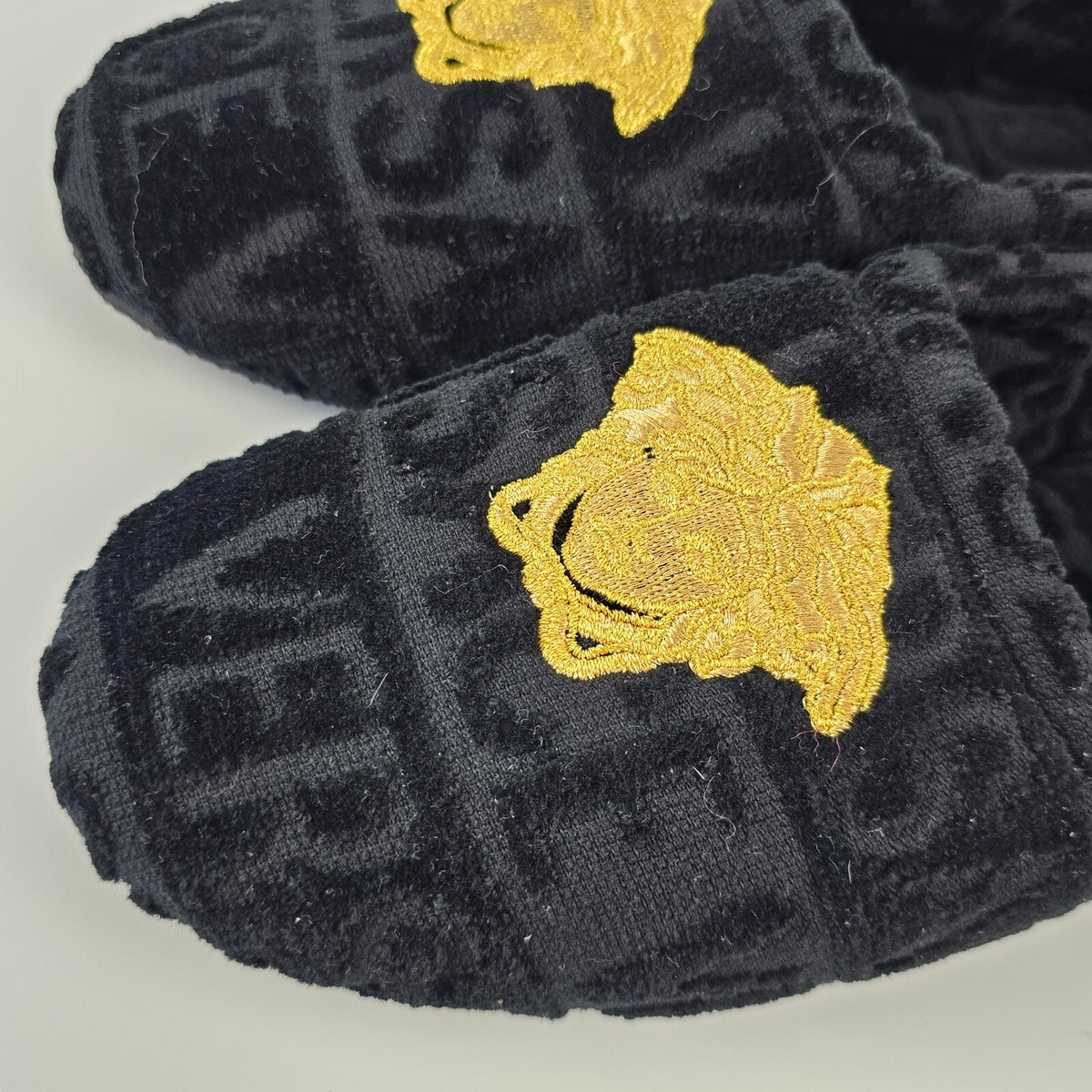 VERSACE Allover Black Cotton Slippers New