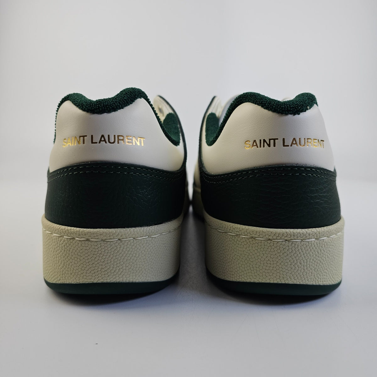 SAINT LAURENT SL/61 $880 White/Dark Green Perforated Leather Sneakers New