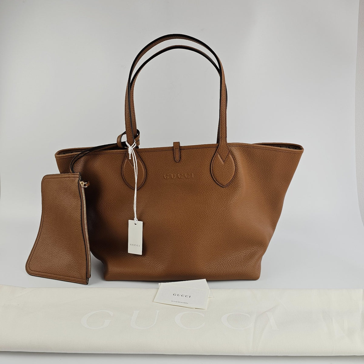 GUCCI Totissima Large $2800 Brown Leather Tote Bag New & Authentic