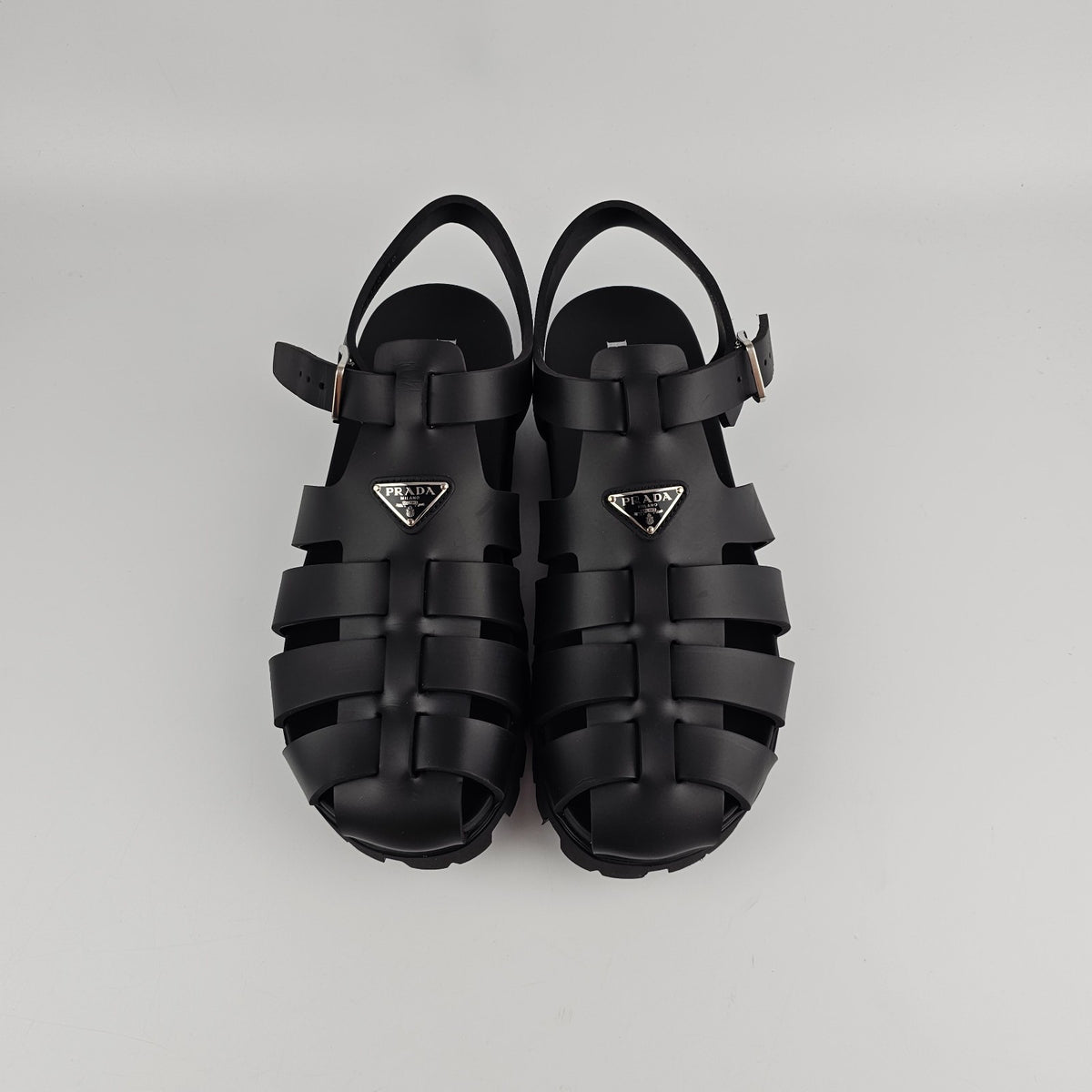PRADA $895 Black Rubber Fisherman Sandals New