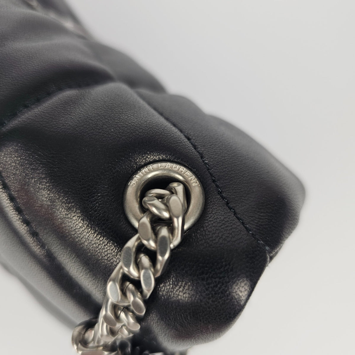 Saint Laurent Toy Puffer $2490 Black/Silver Leather Shoulder Bag New & Authentic