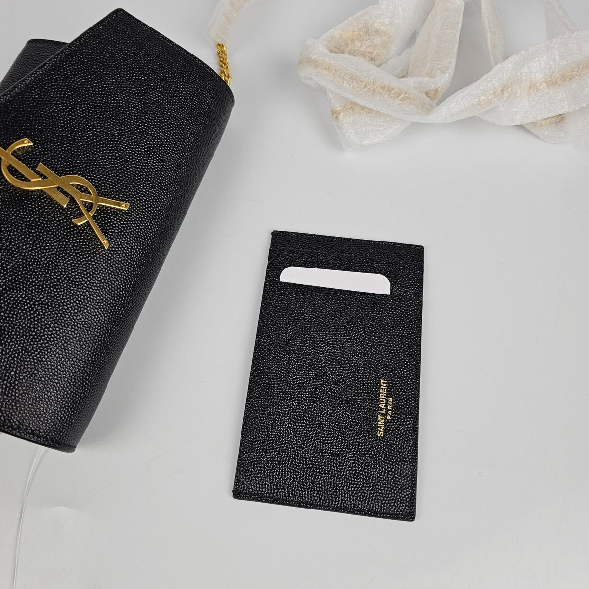 SAINT LAURENT Uptown $1550 Black Leather Chain Wallet Bag New