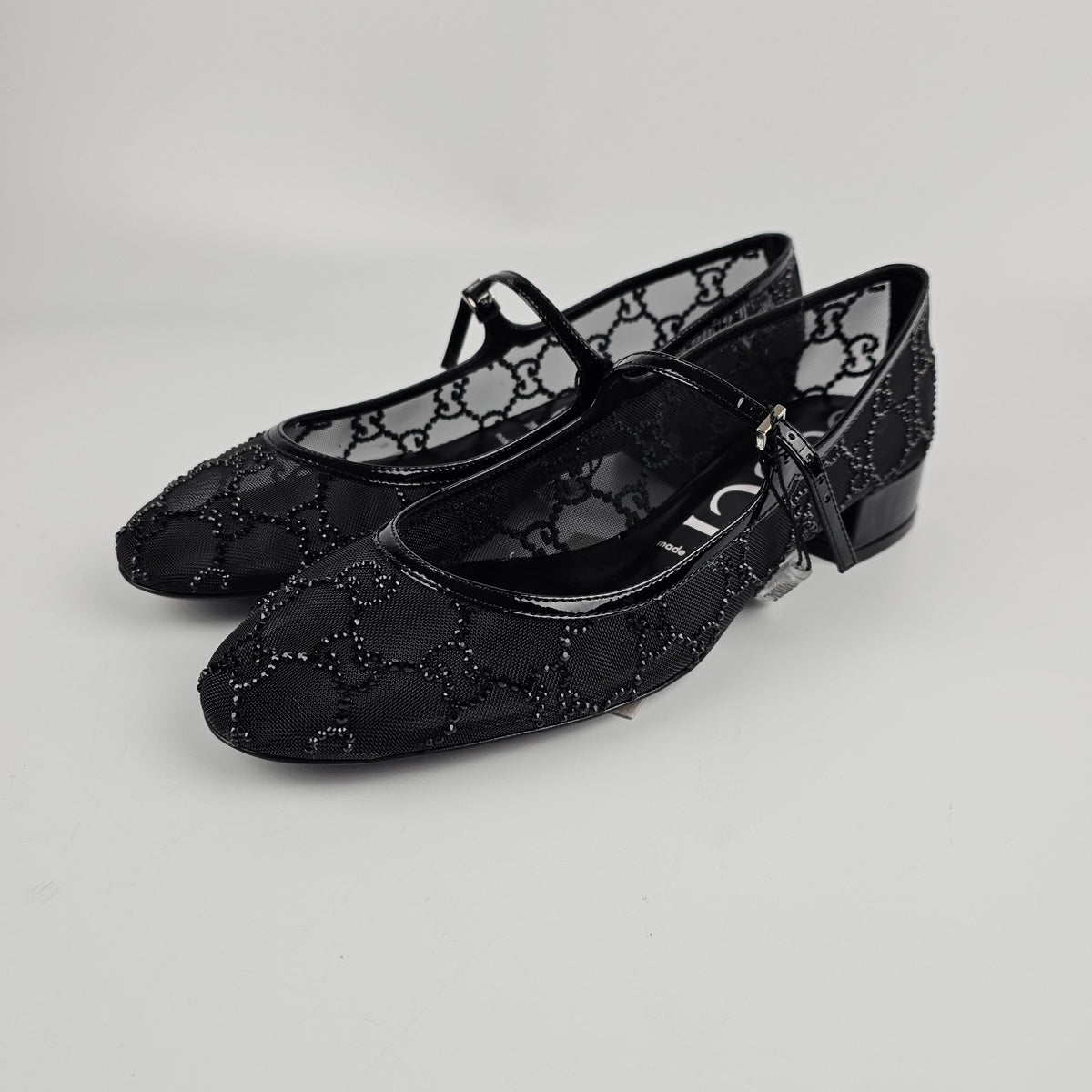 GUCCI $1720 Black GG Crystal Ballet Flats New & Authentic