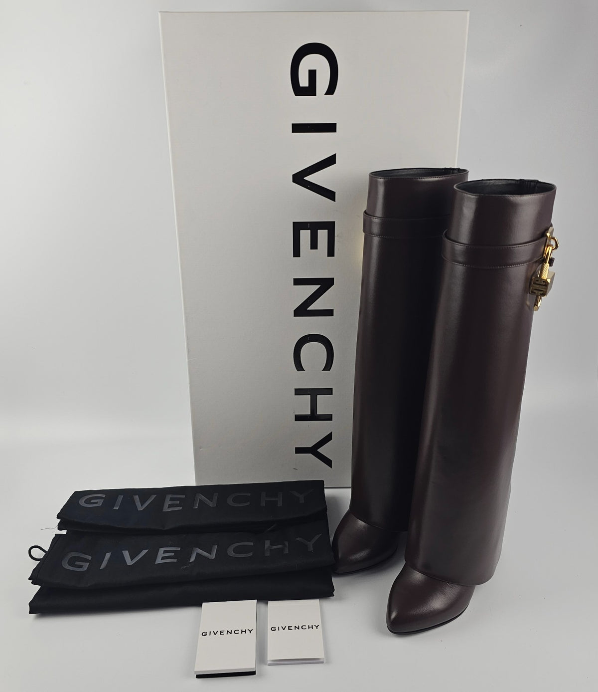 GIVENCHY Shark Lock Brown Leather 90mm Ankle Boots New & Authentic