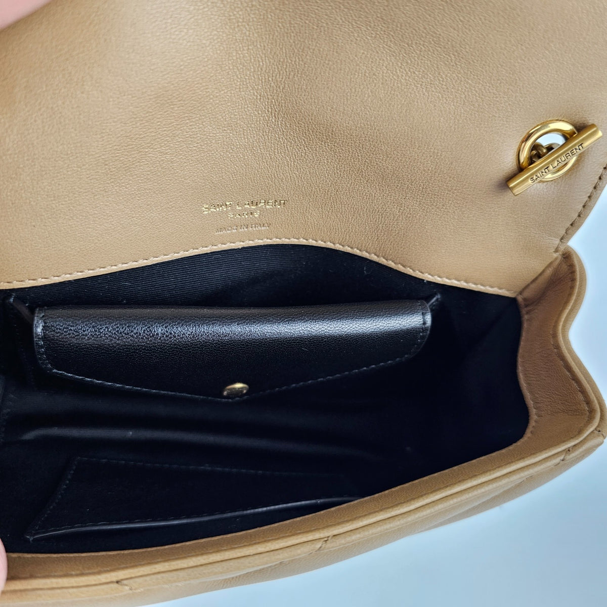 SAINT LAURENT Loulou Mini $2150 Natural Tan Leather Shoulder Bag New
