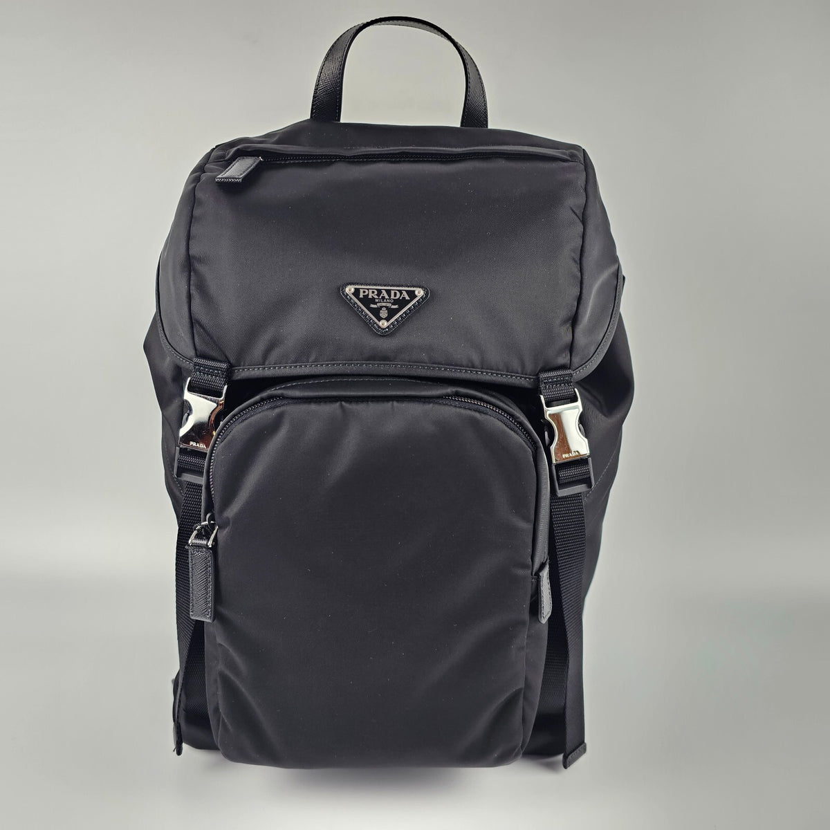 PRADA $2550 Black Re-Nylon And Saffiano Leather Backpack New And Authentic