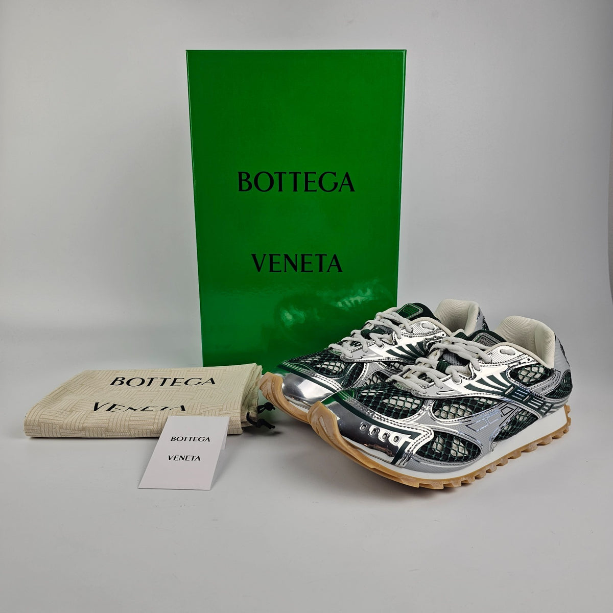 BOTTEGA VENETA Men's Orbit BILIARD/Silver Sneakers New & Authentic