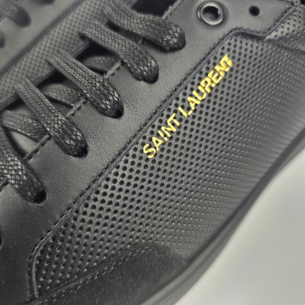 SAINT LAURENT SL/10 Black Perforated Leather And Suede Sneakers New & Authentic