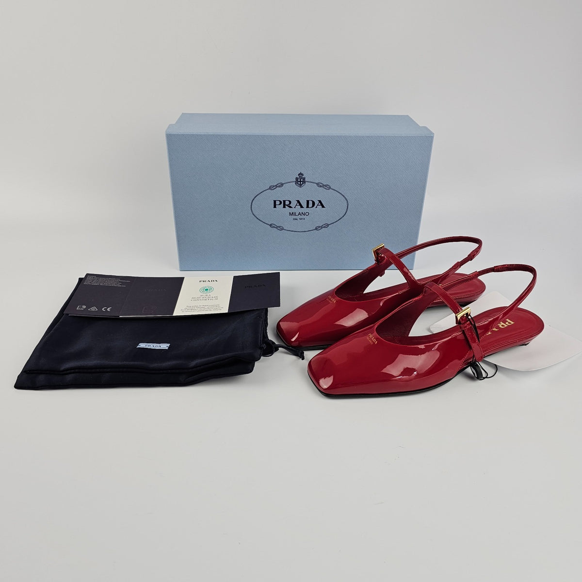 PRADA  Red Patent Leather Slingback Ballerinas New & Authentic