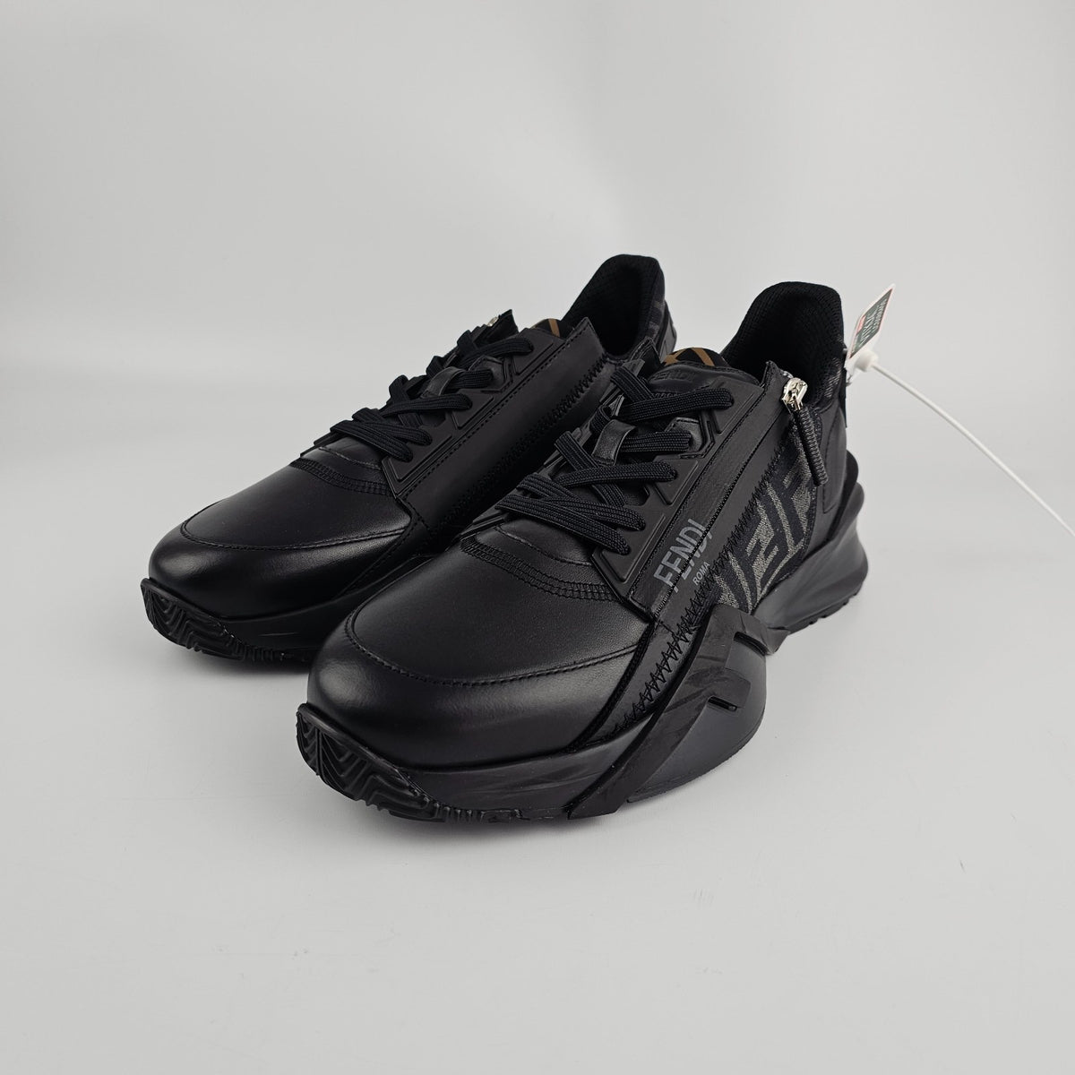 FENDI Flow Black Leather Sneakers New & Authentic