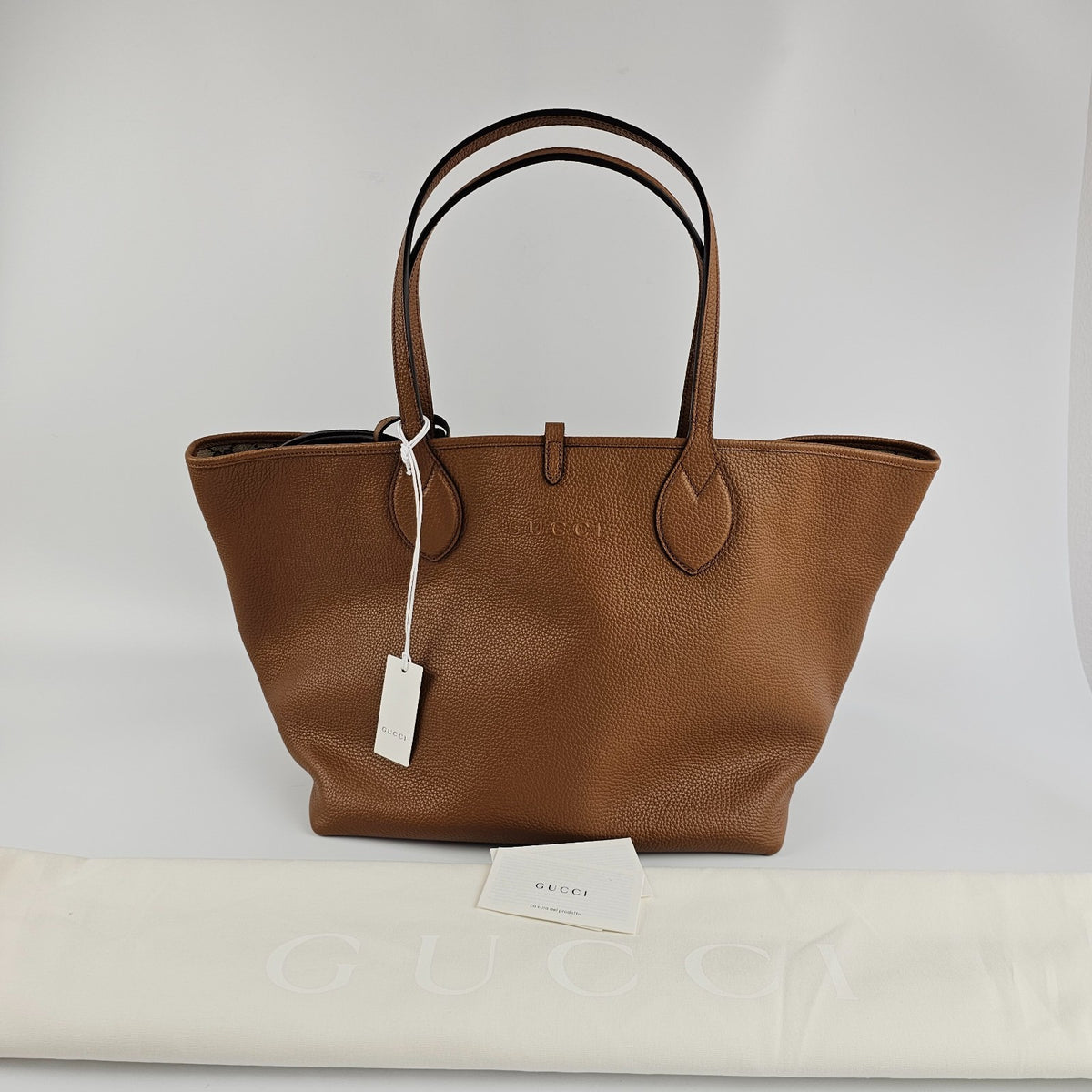 GUCCI Totissima Large $2800 Brown Leather Tote Bag New & Authentic