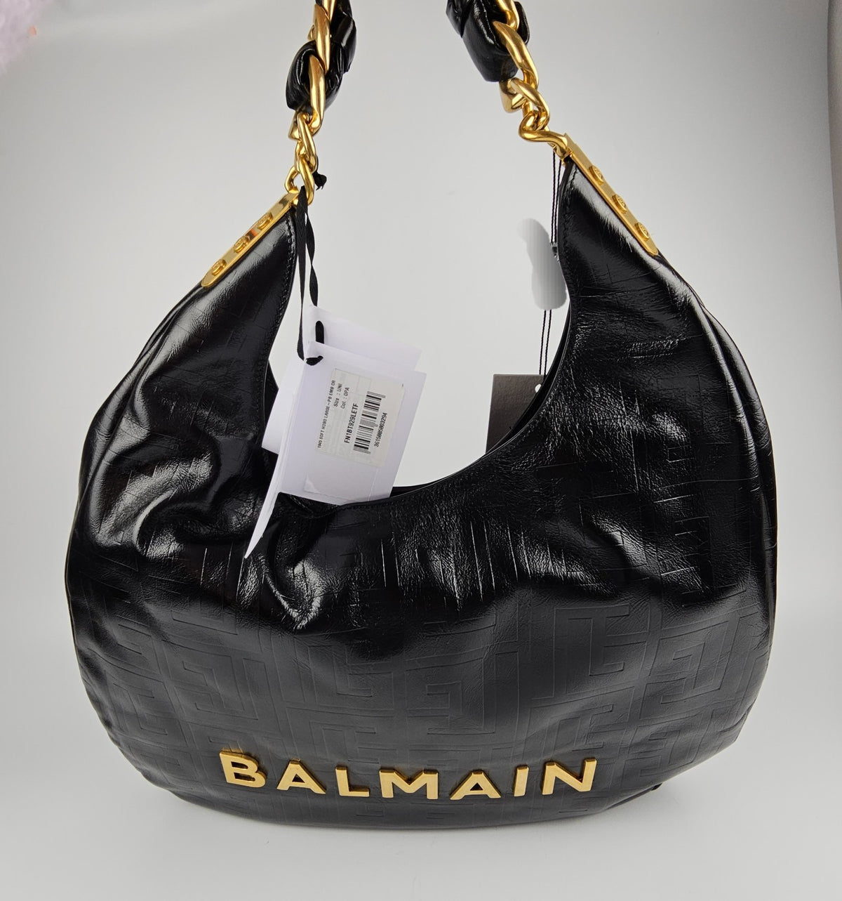 BALMAIN Small 1945 Soft Hobo Black Crinkled Leather Tote Bag New & Authentic