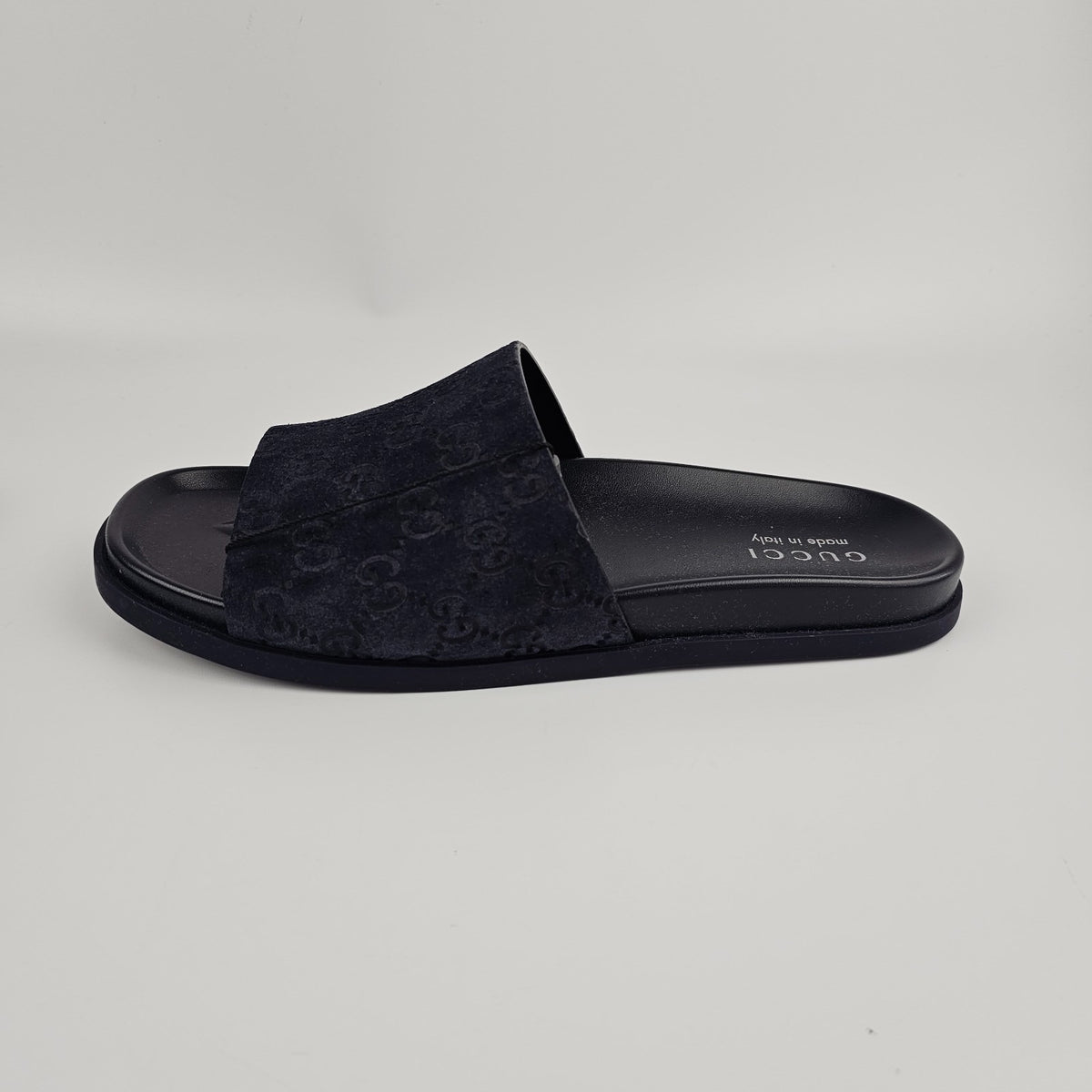 GUCCI Men's Blue GG Suede Slide Sandals New & Authentic