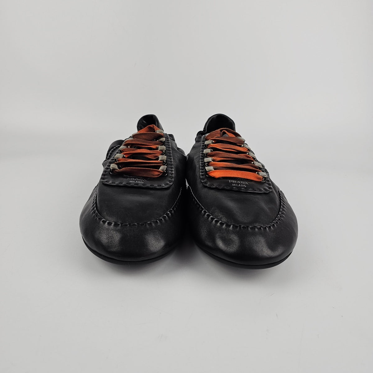PRADA $1270 Collapse Black Antiqued Nappa Leather Sneakers New & Authentic