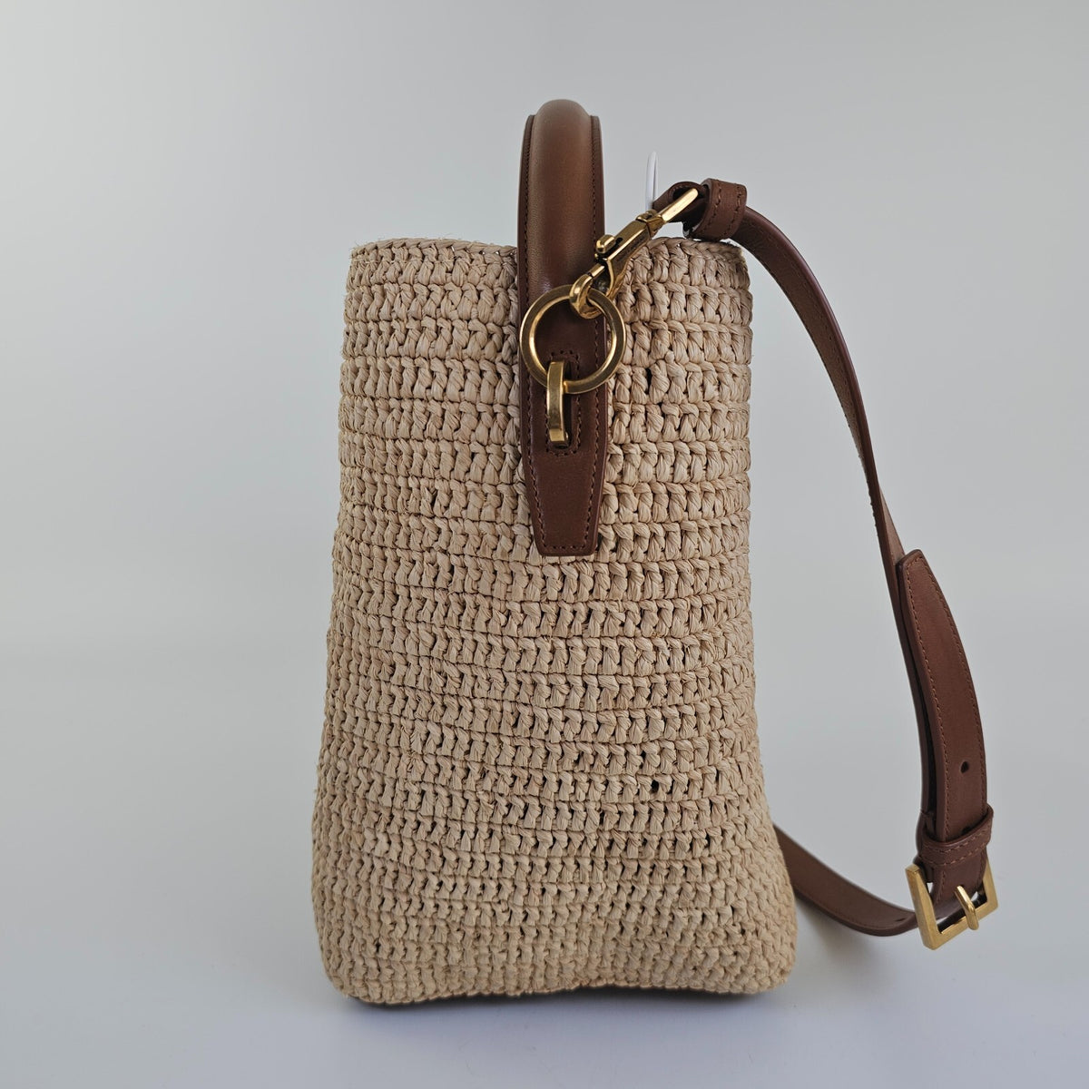 Saint Laurent Le 37 Medium $3200 Naturel/Brown Raffia Bucket Bag New & Authentic