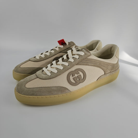 GUCCI G75 $920 Men's Oatmeal Beige Suede Sneakers New & Authentic