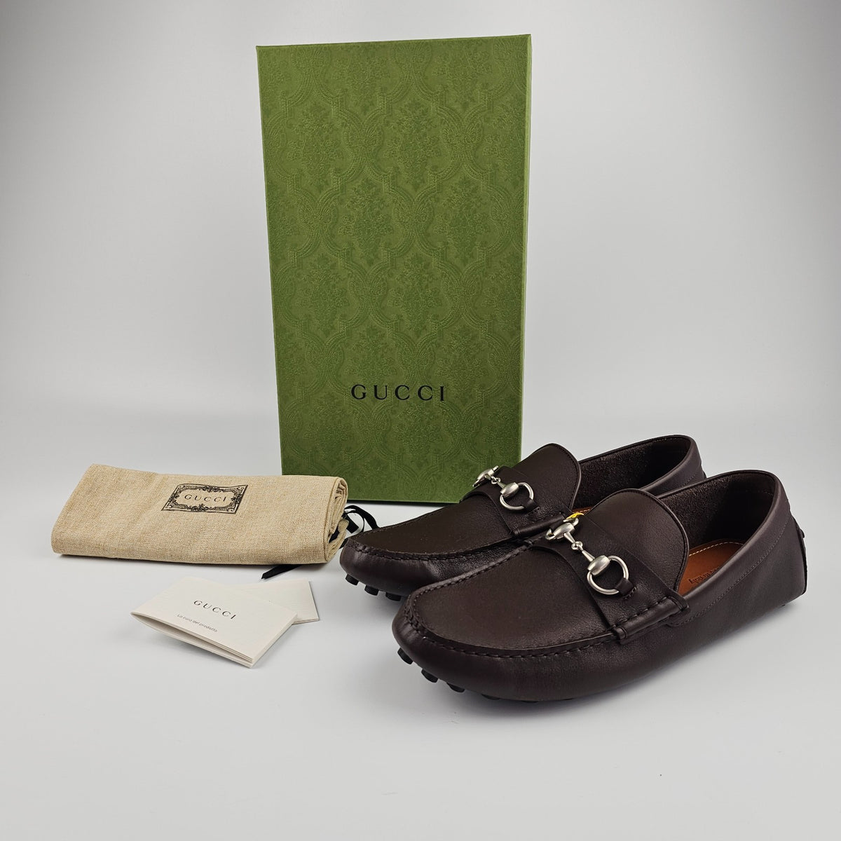GUCCI Driver $930 Men's Brown Leather With Horsebit Loafers New & Authentic