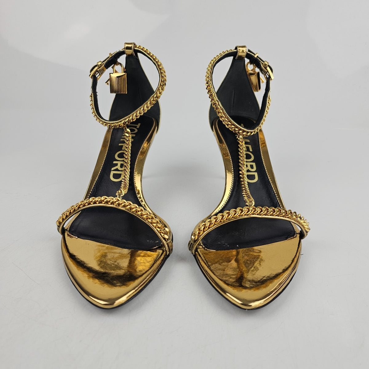 TOM FORD Padlock 55mm Gold Leather Sandals New Size 41 US 11