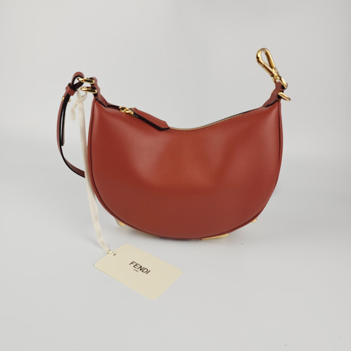 FENDI Fendigraphy Mini $2350 Sienna Brown Leather Top Handle Bag New & Authentic