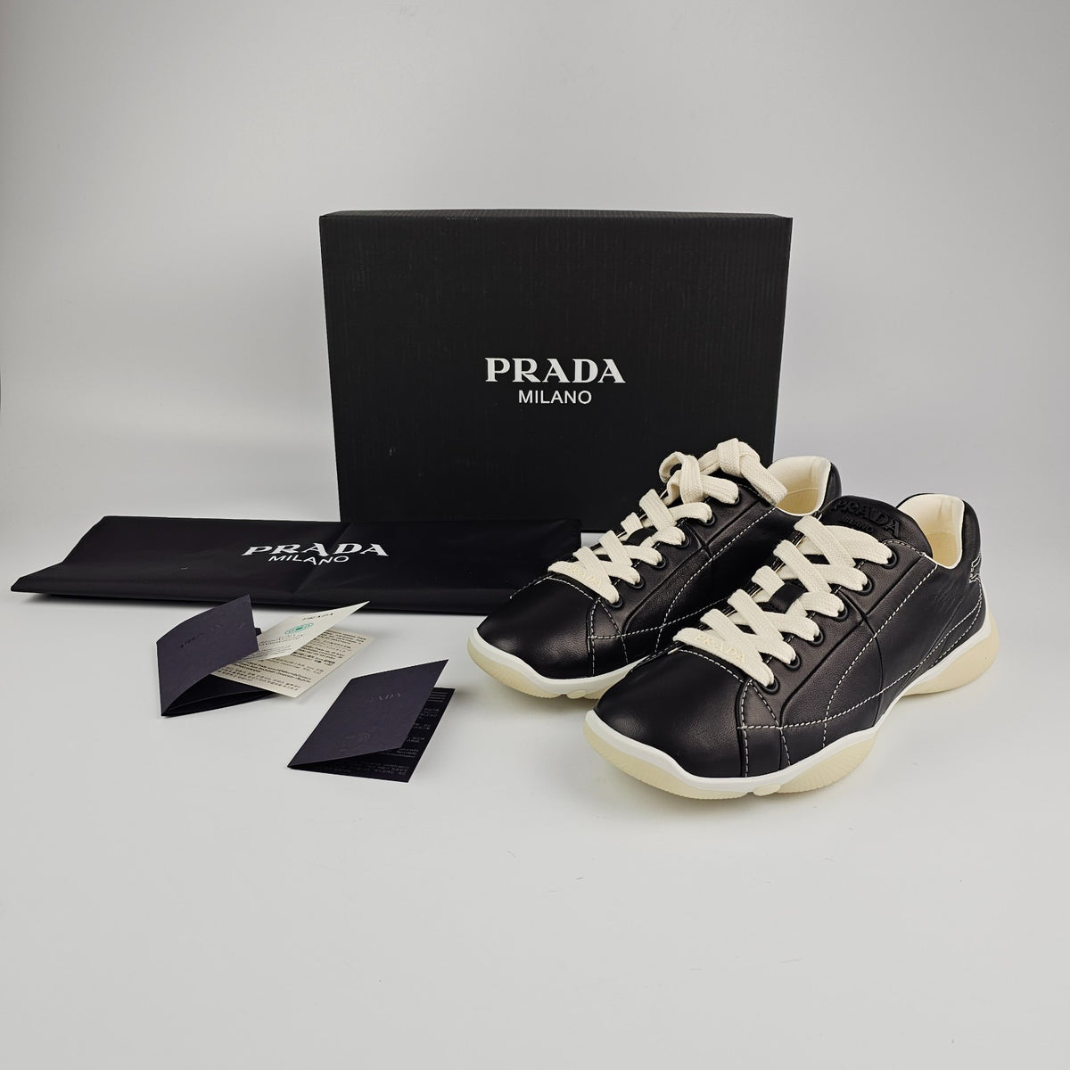 PRADA Black Leather Nappa Sneakers New And Authentic
