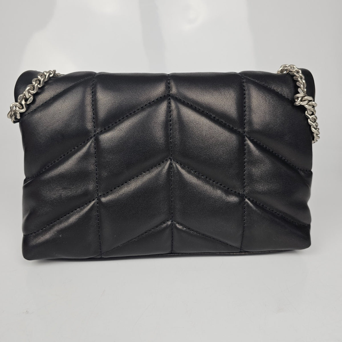 Saint Laurent Toy Puffer $2490 Black/Silver Leather Shoulder Bag New & Authentic