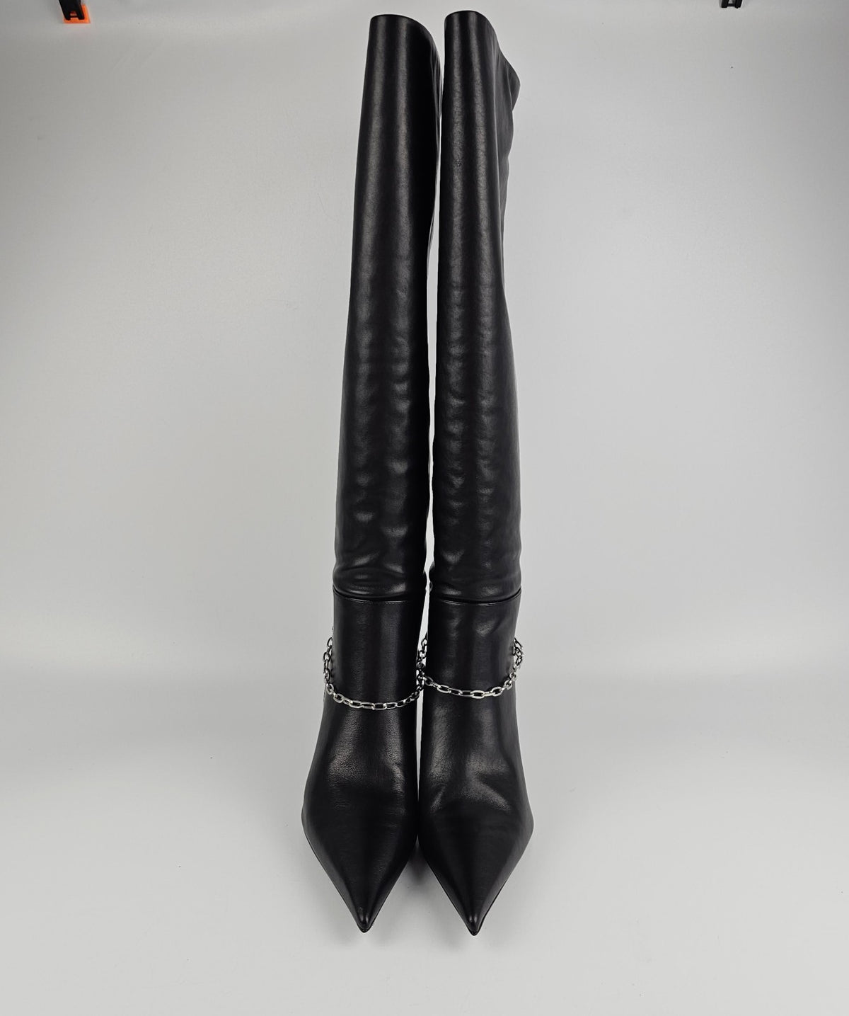 ALEXANDER WANG Black Chain Detail Knee-High Leather Boots New