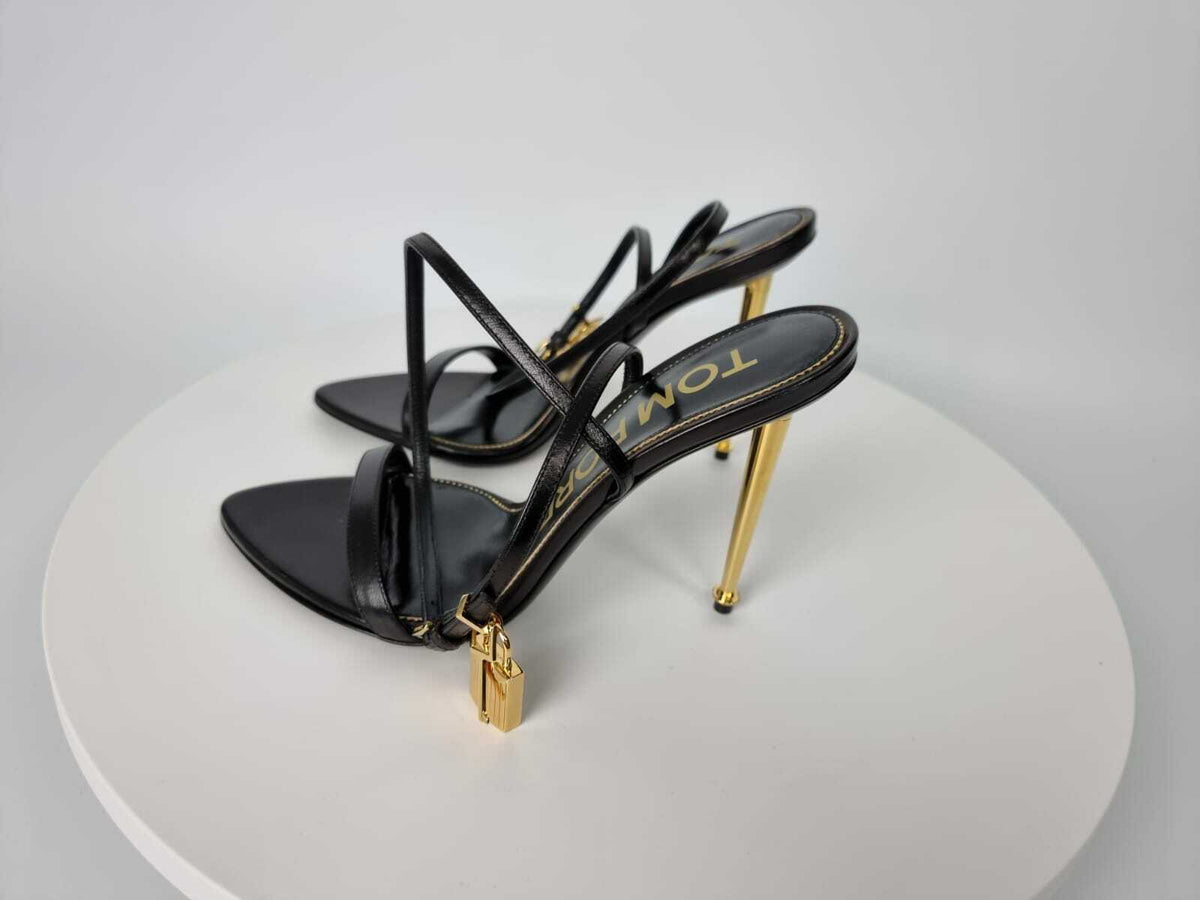 TOM FORD 105mm Padlock Black Leather Sandals New Size 38