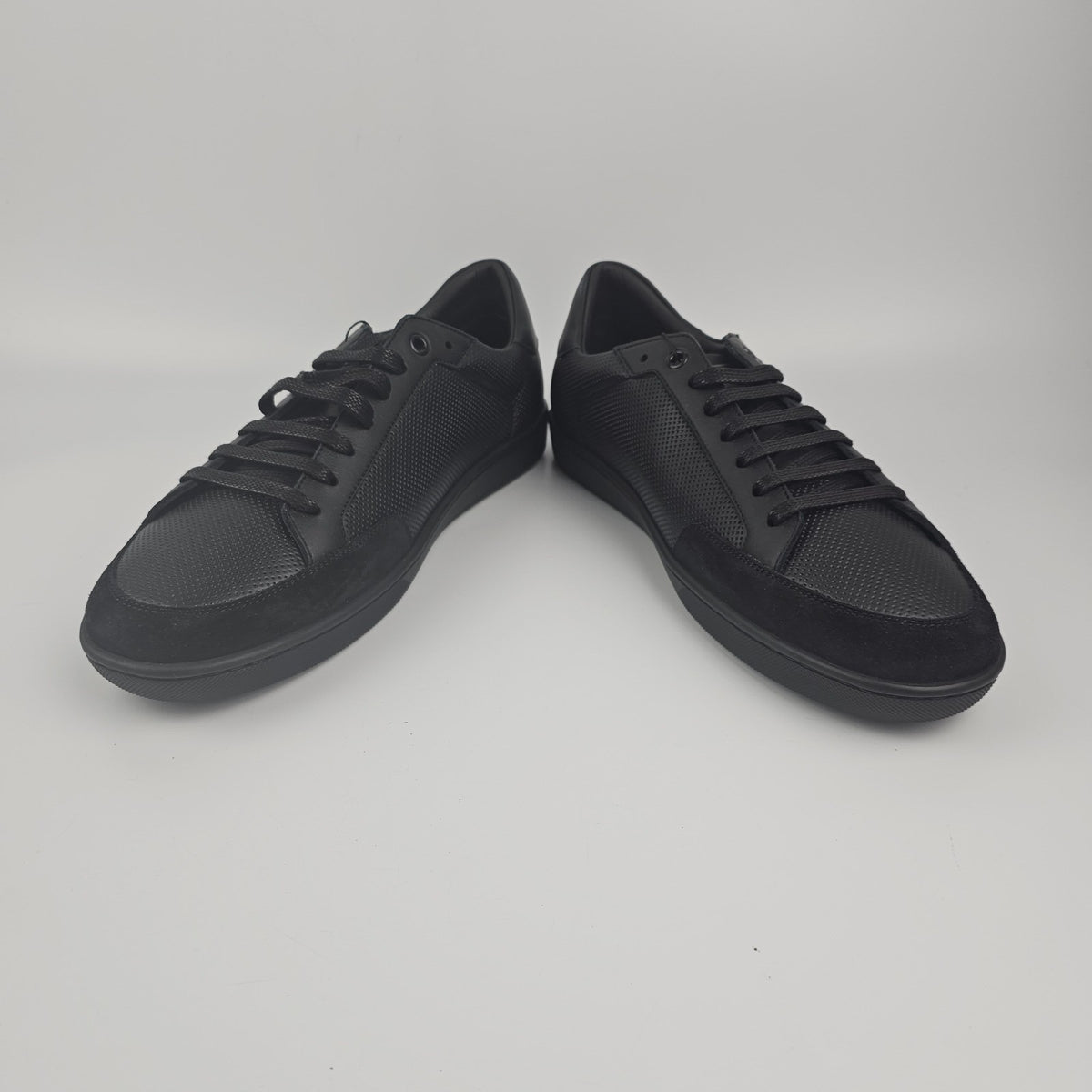 SAINT LAURENT SL/10 Black Perforated Leather And Suede Sneakers New & Authentic