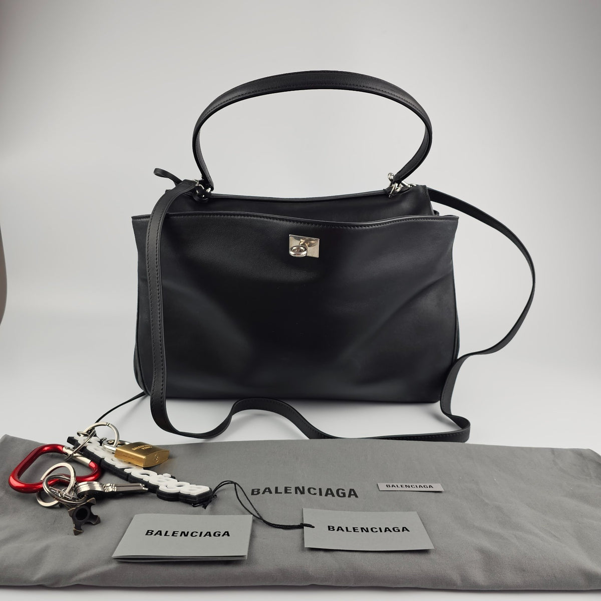 BALENCIAGA Rodeo Medium $5600 Black With Charm Leather Handbag New And Authentic
