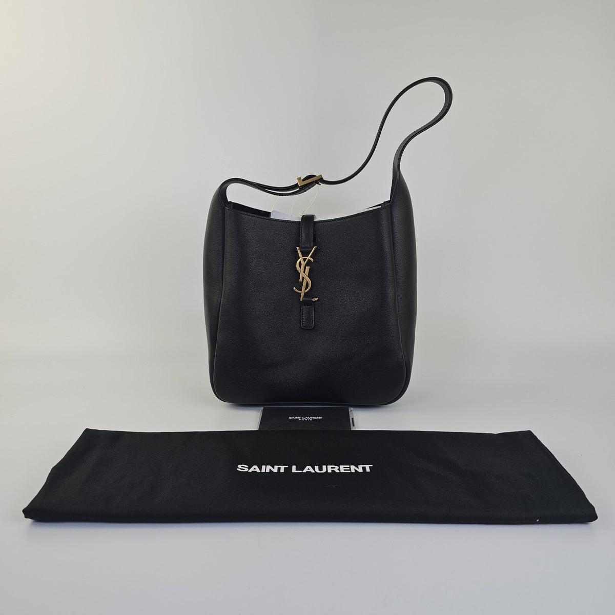 SAINT LAURENT Le 5 A 7 Supple Small Black Leather Shoulder Bag New