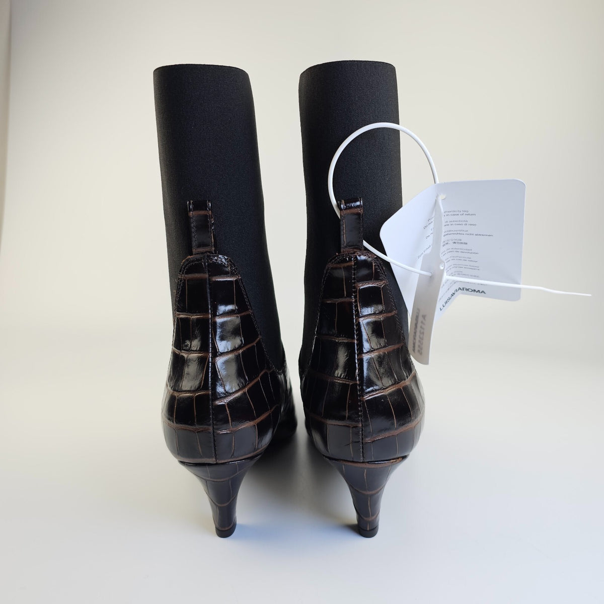 TOTEME Croco-Embossed $830 Dark Brown 50mm Mid Heel Boots New And Authentic