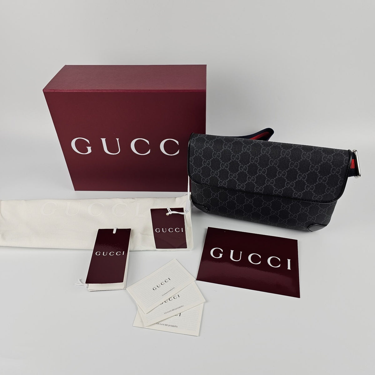 GUCCI GG $1300 Small Black Canvas Belt Bag New And Authentic