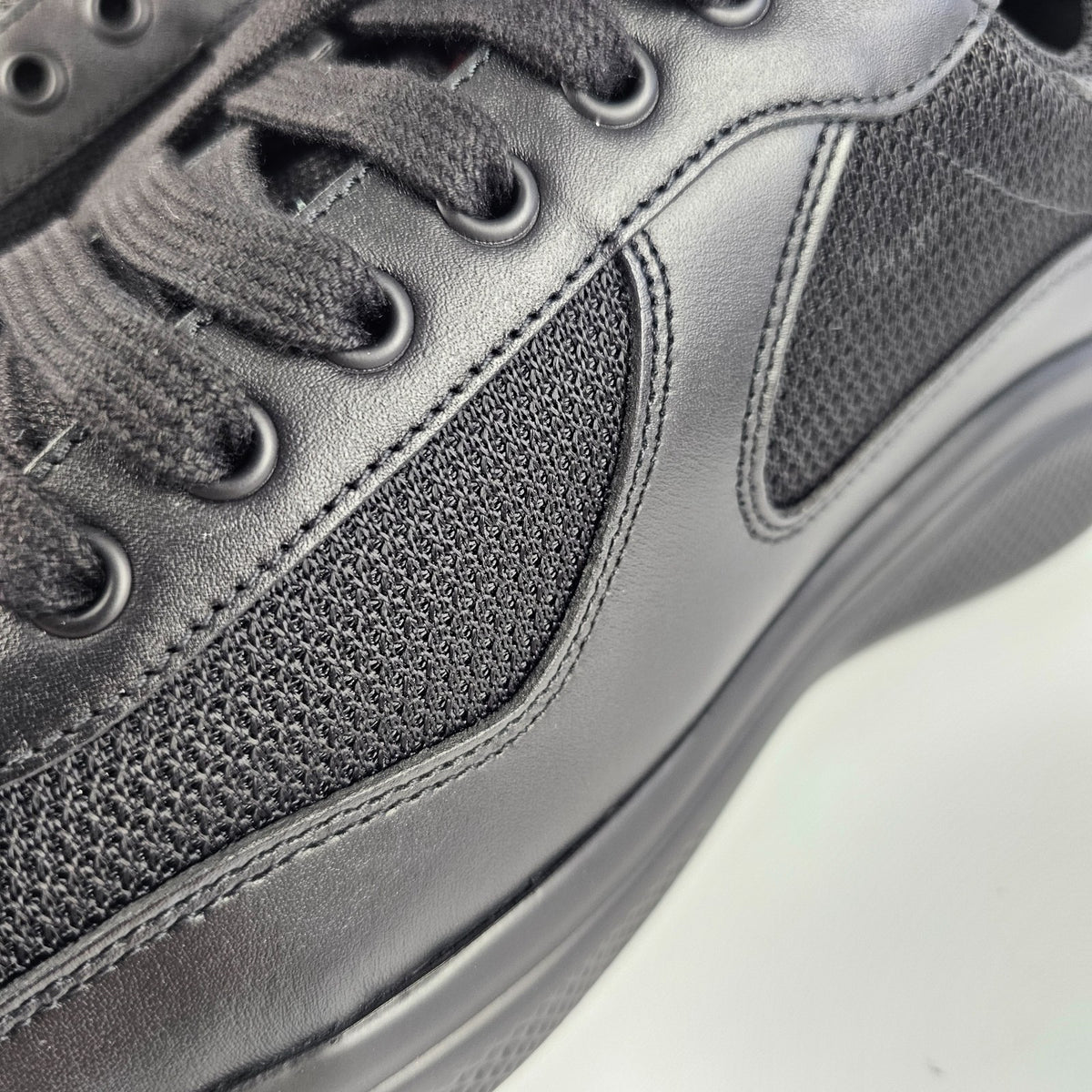 PRADA America's Cup Black Leather Sneakers Size UK 8 US 9