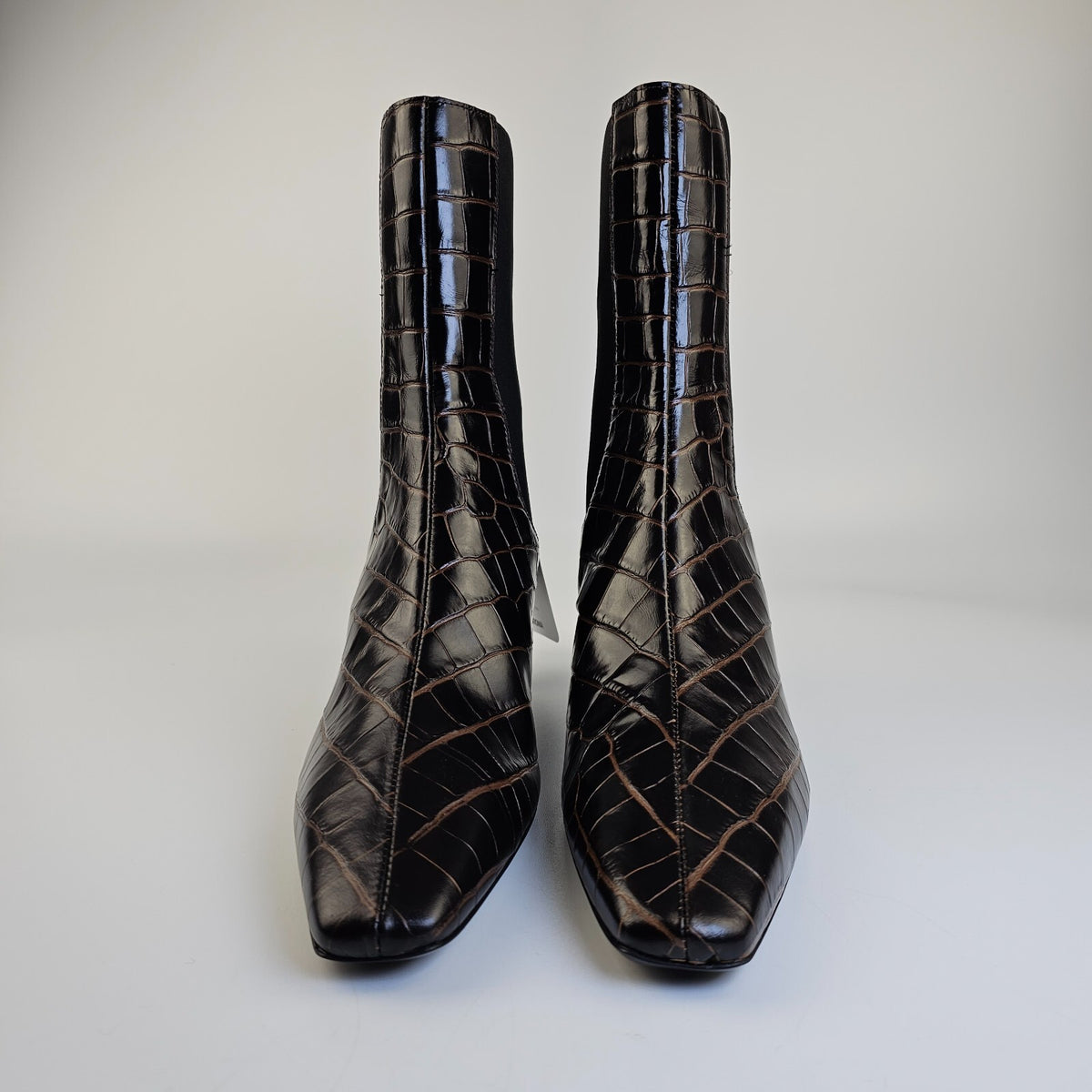 TOTEME Croco-Embossed $830 Dark Brown 50mm Mid Heel Boots New And Authentic