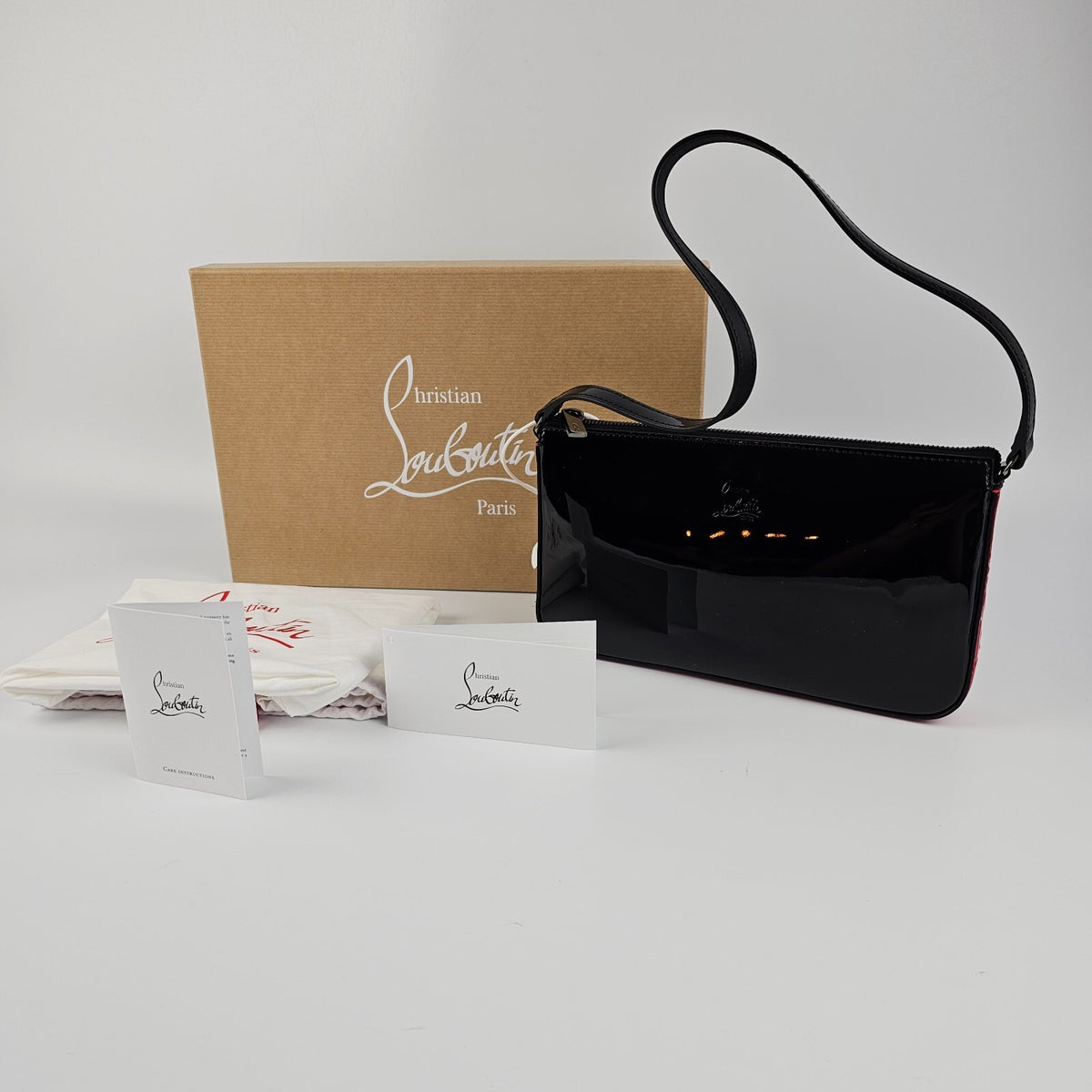 CHRISTIAN LOUBOUTIN Loubila $950 Black Patent Leather Shoulder Bag New&Authentic