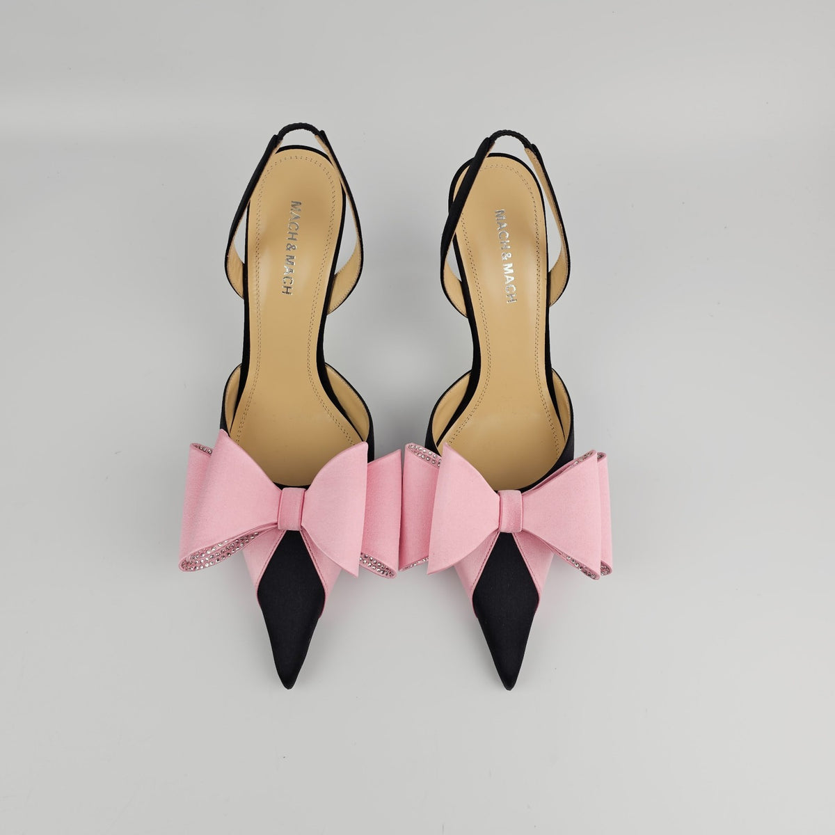 MACH & MACH Le Cadeau Black/Pink 95mm Slingback Pumps New & Authentic
