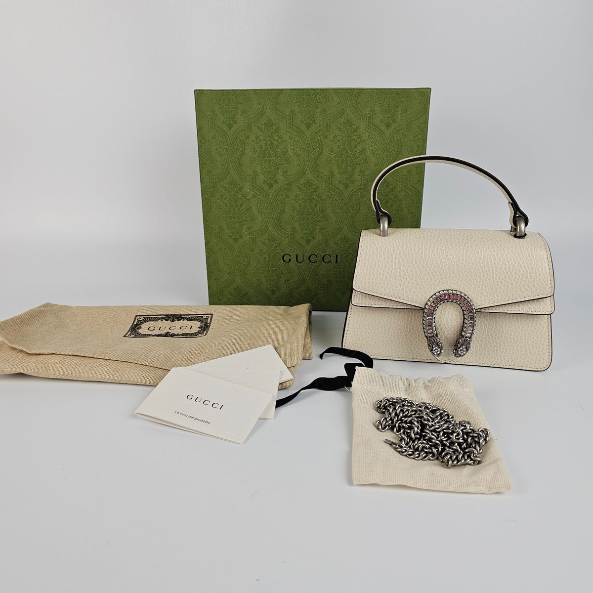 GUCCI Dionysus Mini $2250 White Leather Top Handle Bag New & Authentic