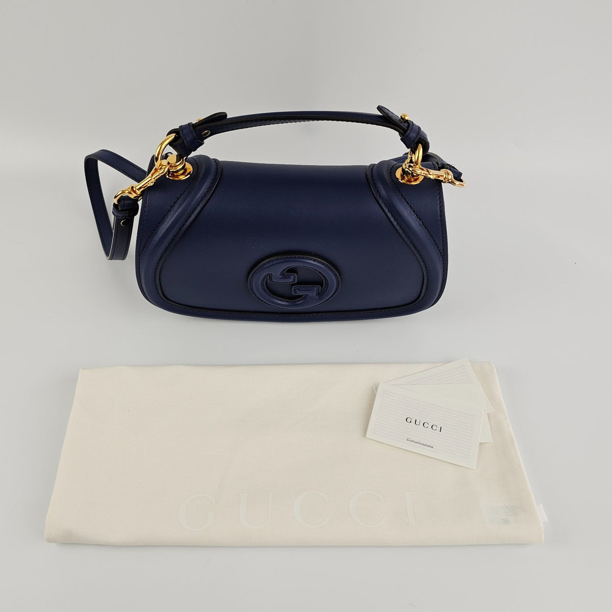 GUCCI Blondie Medium $3900 Blue Leather Top Handle Bag New And Authentic